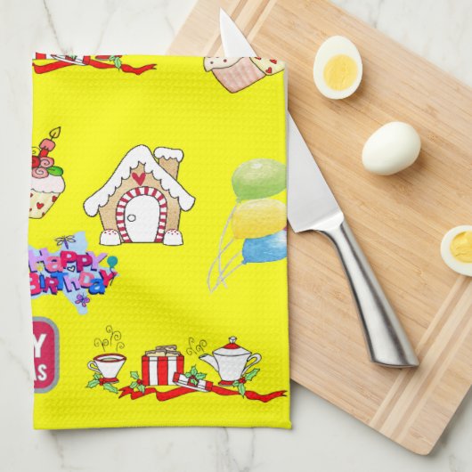 Vrolijk Kerstfeest Happy Birthday Keuken Handdoek (Quarter Fold)