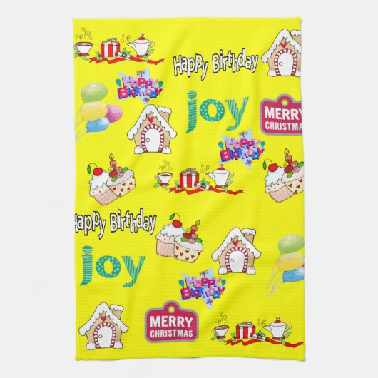 Vrolijk Kerstfeest Happy Birthday Keuken Handdoek (Verticaal)