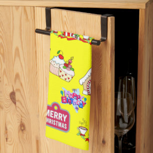 Vrolijk Kerstfeest Happy Birthday Keuken Handdoek