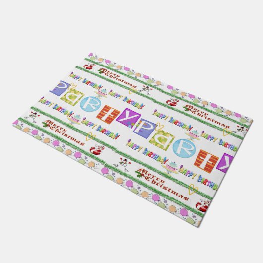 Vrolijk kerstfeest Happy Birthday Matt Doormat Deurmat (Schuin)