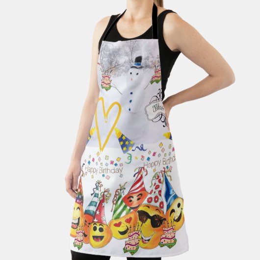 Vrolijk Kerstfeest Happy Birthday Over Print Schor Schort (Insitu)