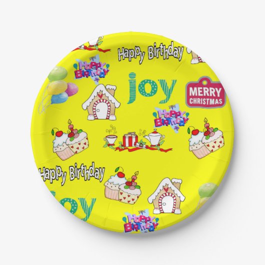 Vrolijk kerstfeest Happy Birthday Paper Borden Papieren Bordje (Voorkant)