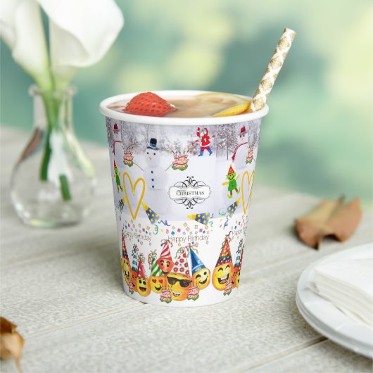 Vrolijk kerstfeest Happy Birthday Paper Cup Papieren Bekers (Insitu)