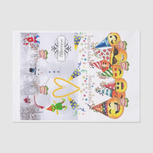 Vrolijk kerstfeest Happy Birthday Tissue Paper Tissuepapier (Voorkant)