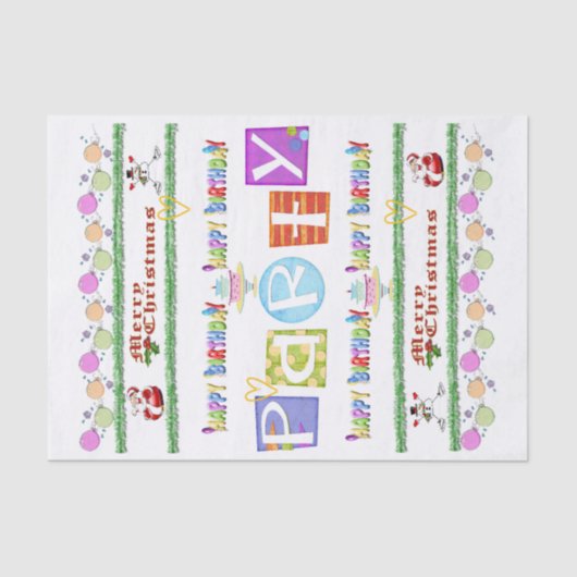 Vrolijk kerstfeest Happy Birthday Tissue Paper Tissuepapier (Voorkant)