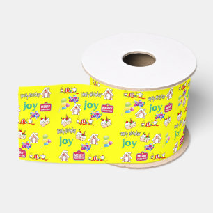 Vrolijk kerstfeest Happy Birthday Yellow Ribbon Grosgrain Lint