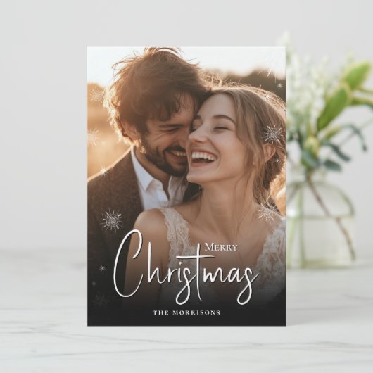 Vrolijk Kerstfeest Happy Couple Custom Photo Feestdagenkaart (Staand voorkant)