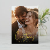 Vrolijk Kerstfeest Happy Couple Custom Photo Folie Feestdagenkaart (Staand Voorkant)