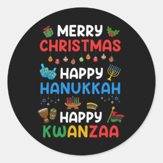 Vrolijk kerstfeest Happy Hanukkah Happy Kwanzaa Ho Ronde Sticker