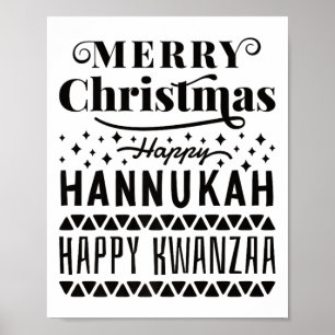 Vrolijk kerstfeest Happy Hanukkah Happy Kwanzaa Poster