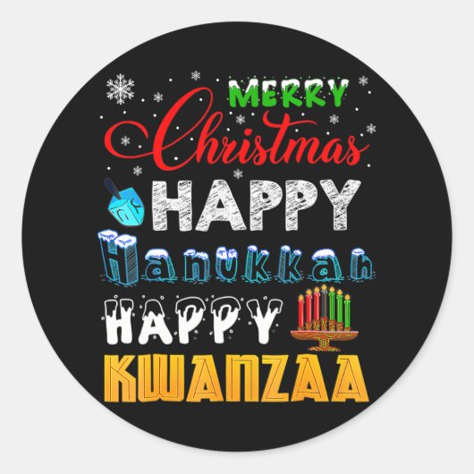 Vrolijk kerstfeest Happy Hanukkah Happy Kwanzaa Ronde Sticker (Voorkant)