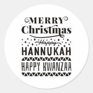 Vrolijk kerstfeest Happy Hanukkah Happy Kwanzaa Ronde Sticker