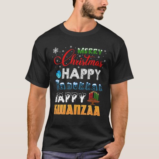 Vrolijk kerstfeest Happy Hanukkah Happy Kwanzaa T-shirt (Voorkant)