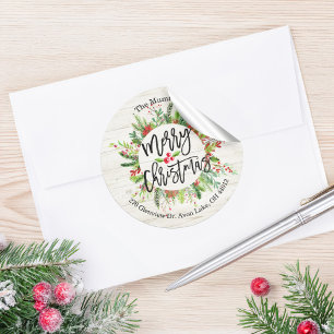 Vrolijk kerstfeest Happy Holiday Holly Wreatadres Ronde Sticker