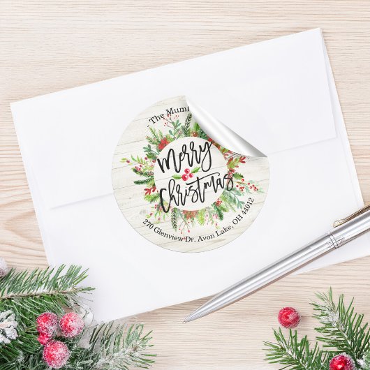 Vrolijk kerstfeest Happy Holiday Holly Wreatadres Ronde Sticker