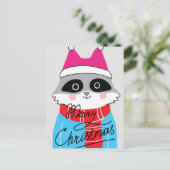 Vrolijk kerstfeest | Happy Holiday Winter Raccoon Briefkaart (Staand voorkant)
