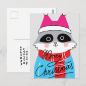 Vrolijk kerstfeest | Happy Holiday Winter Raccoon Briefkaart (Voorkant / Achterkant)