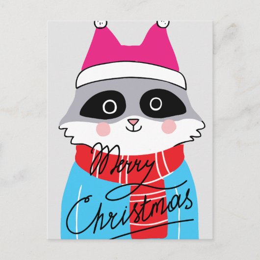 Vrolijk kerstfeest | Happy Holiday Winter Raccoon Briefkaart (Voorkant)