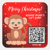 Vrolijk kerstfeest Happy Monkey QR-code Vierkante Sticker (Voorkant)