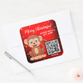 Vrolijk kerstfeest Happy Monkey QR-code Vierkante Sticker (Envelop)