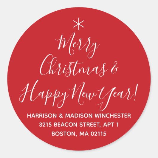 Vrolijk Kerstfeest Happy Nieuw Jaar rood manuscrip Ronde Sticker (Voorkant)