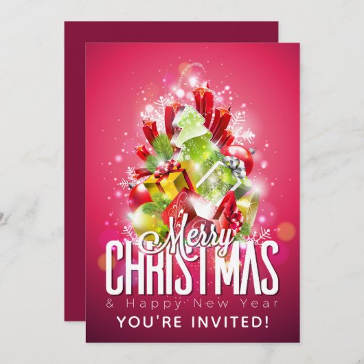 Vrolijk kerstfeest Happy Nieuwjaar Cadeaus & Boom Kaart (Voorkant / Achterkant)