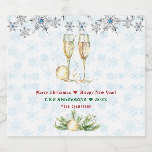 Vrolijk kerstfeest Happy Nieuwjaar Crystal Snowfla Sparkling Wijnetiket (Enkel label)