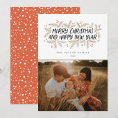 Vrolijk kerstfeest Happy Nieuwjaar Floral Feestdagenkaart (Voorkant / Achterkant)