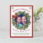 Vrolijk kerstfeest Happy Nieuwjaar foto Aangepast Feestdagenkaart (Staand voorkant)