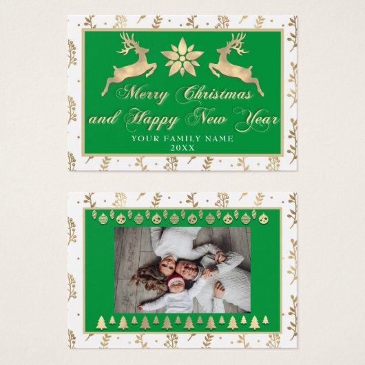 Vrolijk kerstfeest Happy Nieuwjaar Foto Groen Visitekaartje (Voorkant /achterkant)