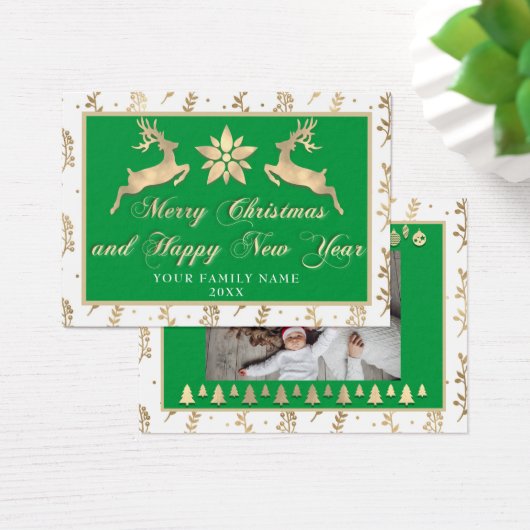 Vrolijk kerstfeest Happy Nieuwjaar Foto Groen Visitekaartje (Bureau)