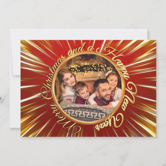 Vrolijk kerstfeest Happy Nieuwjaar Gold Cirkel Fot Feestdagenkaart (Voorkant)