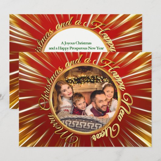 Vrolijk kerstfeest Happy Nieuwjaar Gold Cirkel Fot Feestdagenkaart (Voorkant / Achterkant)