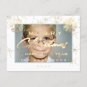 Vrolijk kerstfeest Happy Nieuwjaar Gold Sneeuwfoto Briefkaart