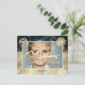 Vrolijk kerstfeest Happy Nieuwjaar Gold Sneeuwfoto Briefkaart (Staand voorkant)