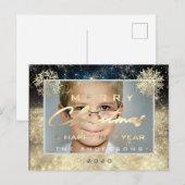 Vrolijk kerstfeest Happy Nieuwjaar Gold Sneeuwfoto Briefkaart (Voorkant / Achterkant)