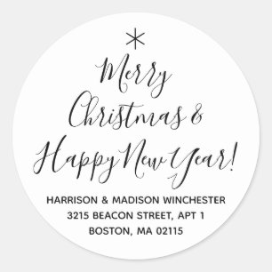 Vrolijk kerstfeest Happy Nieuwjaar retouradres Ronde Sticker
