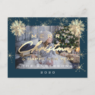 Vrolijk kerstfeest Happy Nieuwjaar Snowflake Blauw Briefkaart