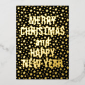Vrolijk kerstfeest Happy Nieuwjaar ster zwart en g Folie Feestdagenkaart (Voorkant)