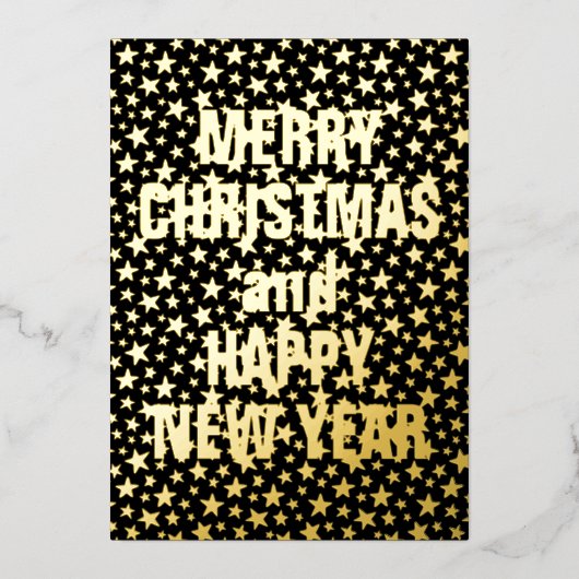 Vrolijk kerstfeest Happy Nieuwjaar ster zwart en g Folie Feestdagenkaart (Voorkant)
