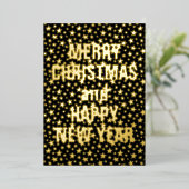 Vrolijk kerstfeest Happy Nieuwjaar ster zwart en g Folie Feestdagenkaart (Staand Voorkant)