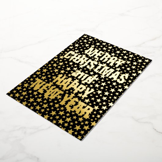 Vrolijk kerstfeest Happy Nieuwjaar ster zwart en g Folie Feestdagenkaart (Gedraaid)