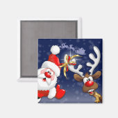 Vrolijk Kerstfeest Happy Santa en Reindeer Magneet (Voorkant / Achterkant)