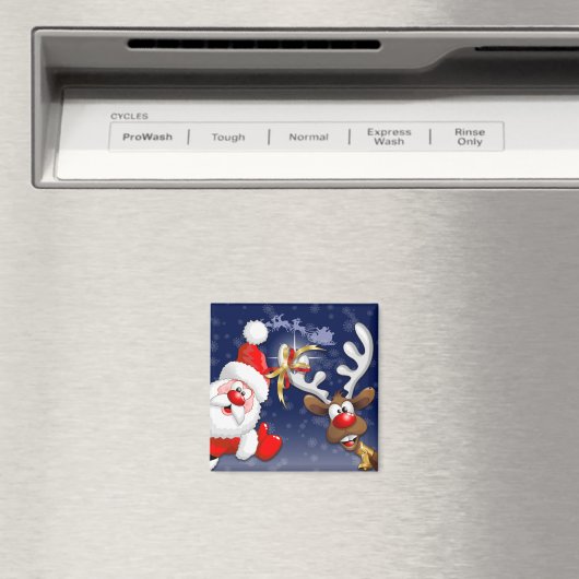 Vrolijk Kerstfeest Happy Santa en Reindeer Magneet (Insitu (Vaatwasser))