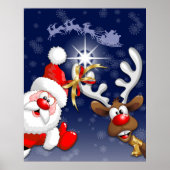 Vrolijk Kerstfeest Happy Santa en Reindeer Poster (Voorkant)