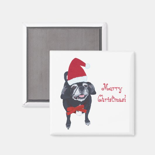 Vrolijk kerstfeest Happy Santa Pug Dog Magnets Magneet (Voorkant / Achterkant)