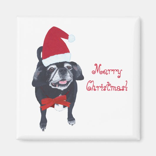 Vrolijk kerstfeest Happy Santa Pug Dog Magnets Magneet (Voorkant)