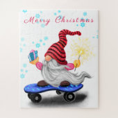 Vrolijk kerstfeest Happy Skater Gnome met cadeaus Legpuzzel (Verticaal)