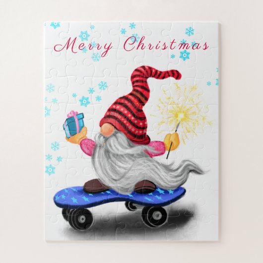 Vrolijk kerstfeest Happy Skater Gnome met cadeaus Legpuzzel (Verticaal)