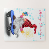 Vrolijk kerstfeest Happy Skater Gnome met cadeaus Legpuzzel (Horizontaal)